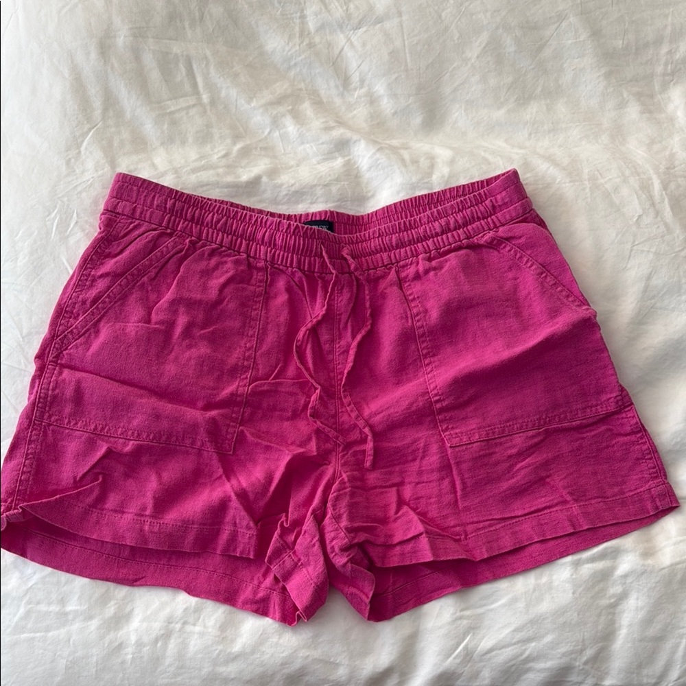 Women’s Pink Drawstring Linen-Blend Shorts
